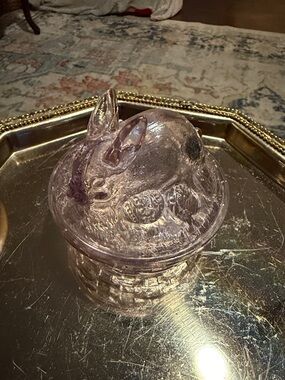 Longaberger Glass Bunny Covered Dish - Light Purple